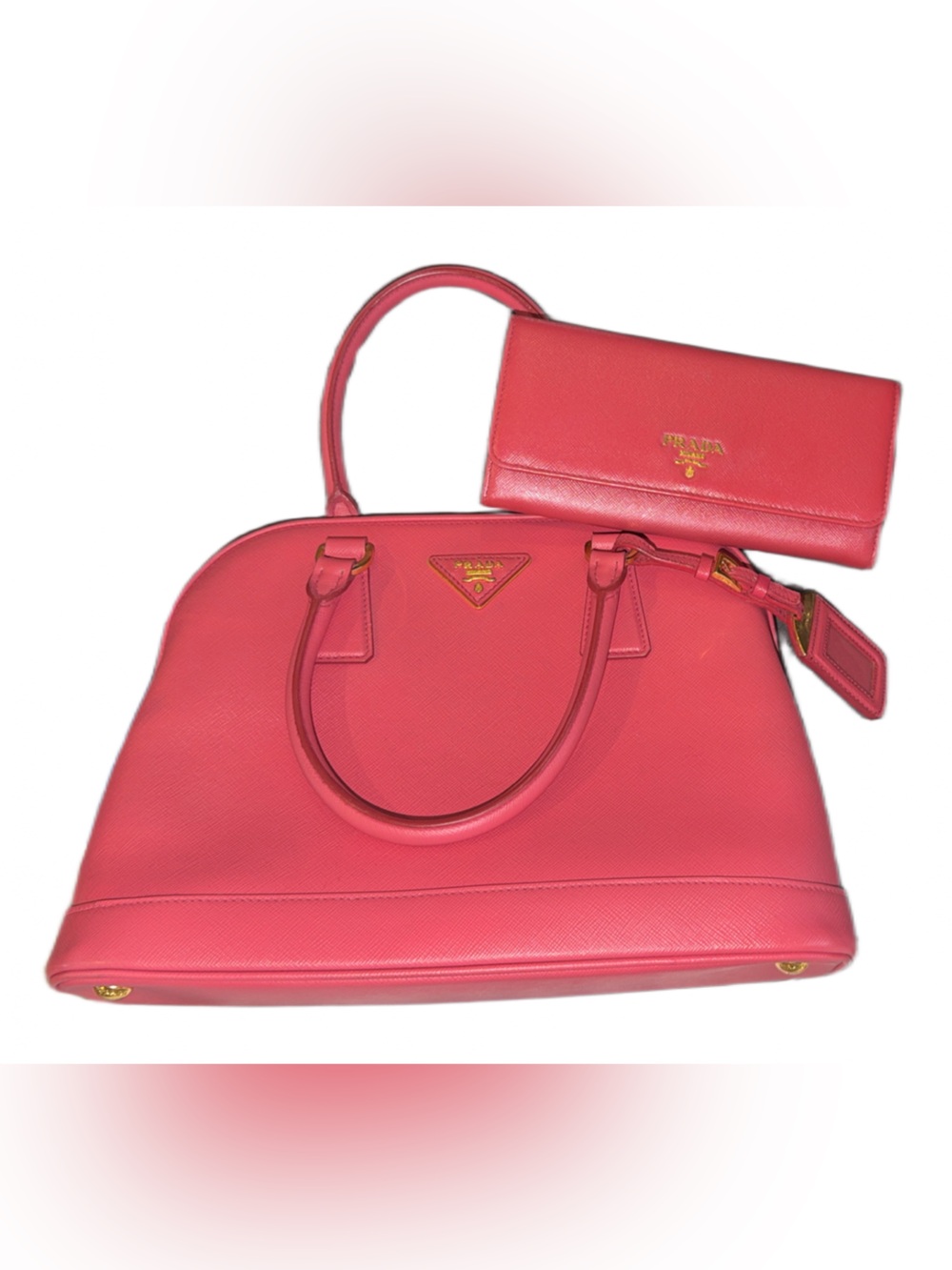 Prada Pink Saffiano Dome Tote with Matching Wallet